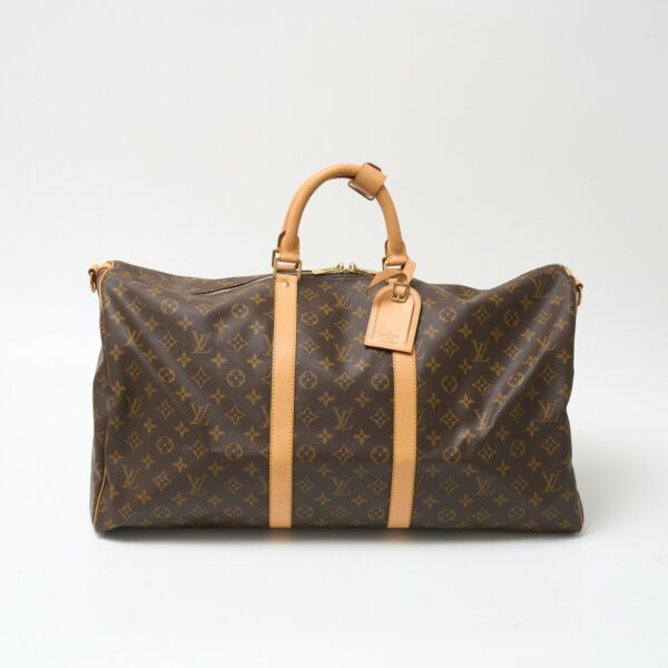 compass1714024845 Louis Vuitton Keepall Bandouliere 55 Bag Monogram Canvas Leather Brown