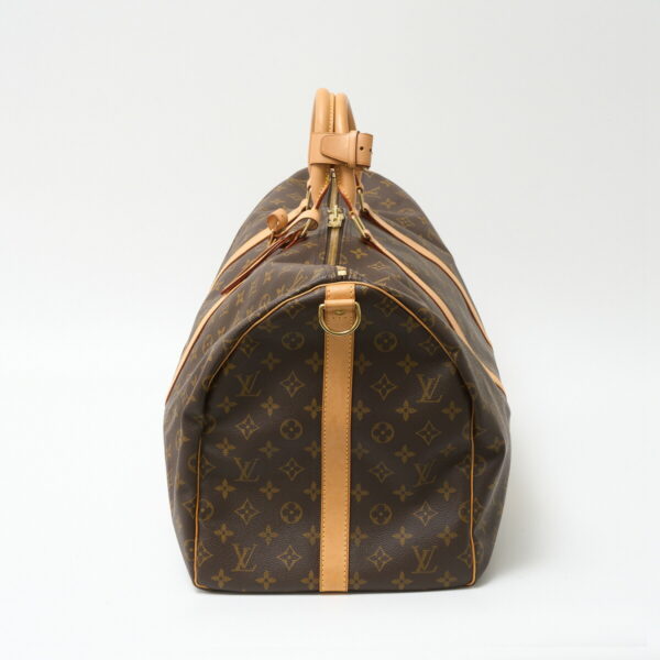 compass1714024871 Louis Vuitton Keepall Bandouliere 55 Bag Monogram Canvas Leather Brown