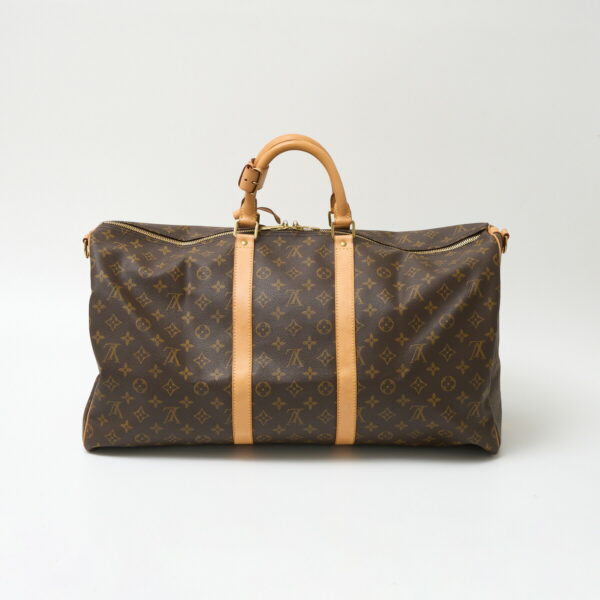 compass1714024877 Louis Vuitton Keepall Bandouliere 55 Bag Monogram Canvas Leather Brown