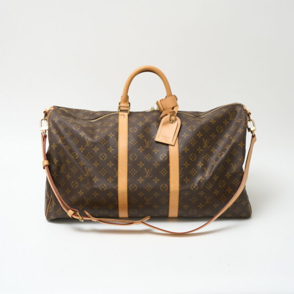 compass1714024887 Louis Vuitton Keepall Bandouliere 55 Bag Monogram Canvas Leather Brown