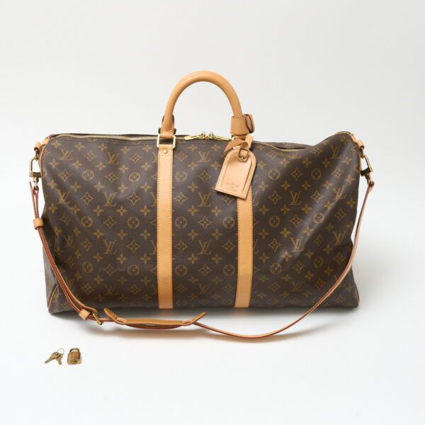 compass1714024927 Louis Vuitton Keepall Bandouliere 55 Bag Monogram Canvas Leather Brown