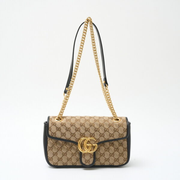 compass1714878401 Gucci GG Marmont Shoulder Bag GG Canvas Leather Beige Black