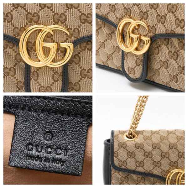 compass1714878465 Gucci GG Marmont Shoulder Bag GG Canvas Leather Beige Black