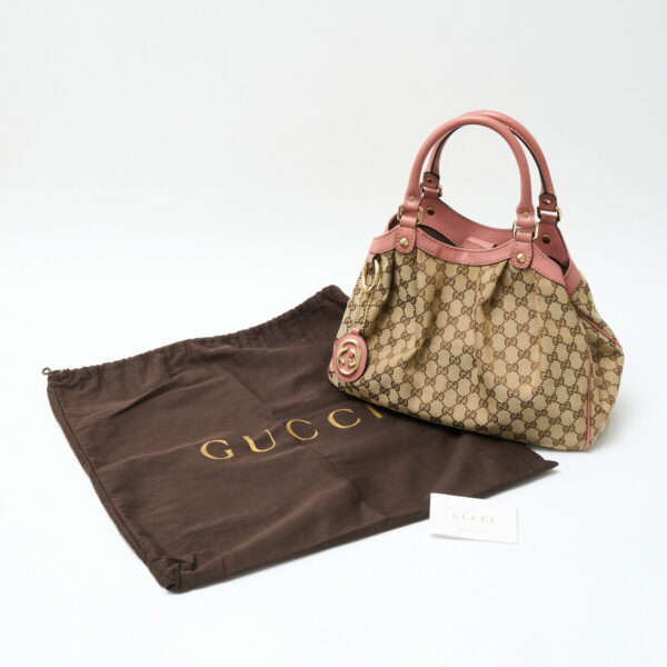 compass1715243391 Gucci Sookie Tote GG Canvas Leather Beige Pink