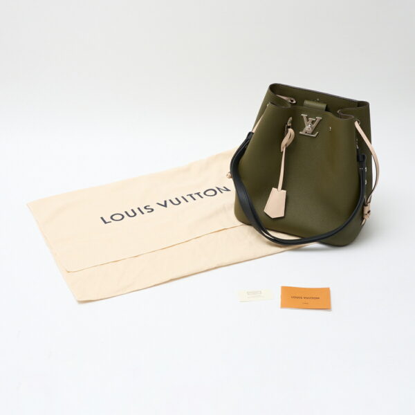 compass1715246080 Louis Vuitton Lock Me Bucket 2way Tote Shoulder Bag Calf Leather Khaki Beige