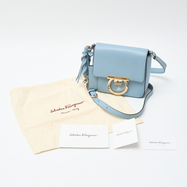 compass1715321121 Salvatore Ferragamo Gancini Calfskin Crossbody Shoulder Bag Blue