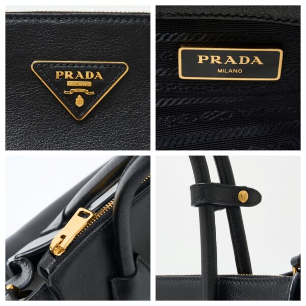 compass1715327190 Prada Leather Nylon 2way Tote Shoulder Handbag Black