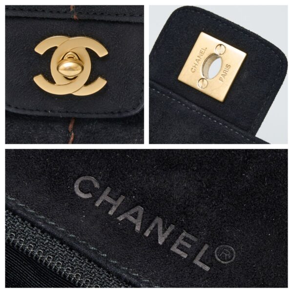 compass1715330286 Chanel Chocolate Bar Wild Stitch Shoulder Bag Suede Leather Black Brown