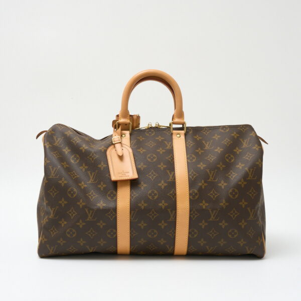 compass1717554601 Louis Vuitton Keepall 45 Travel Bag Monogram Canvas Leather Brown