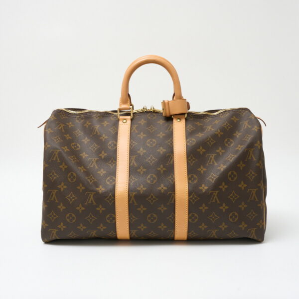 compass1717554615 Louis Vuitton Keepall 45 Travel Bag Monogram Canvas Leather Brown