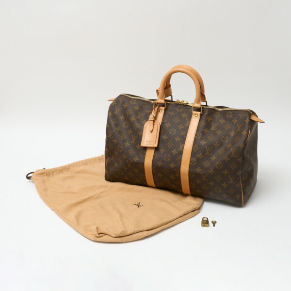 compass1717554713 Louis Vuitton Keepall 45 Travel Bag Monogram Canvas Leather Brown