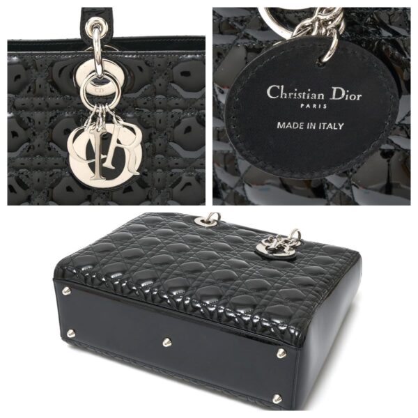 compass1718180459 Christian Dior Lady Dior Cannage Handbag Enamel Black