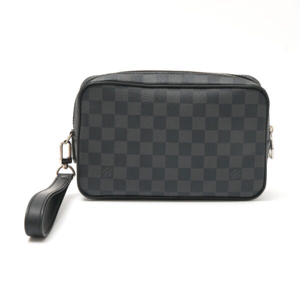 compass1718864710 Louis Vuitton Pochette Kasai Clutch Bag Damier Graphite Canvas Leather Black Gray