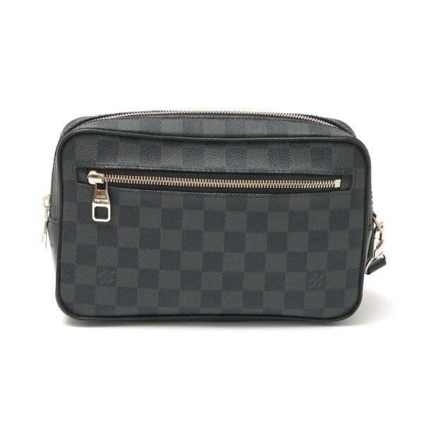 compass1718864721 Louis Vuitton Pochette Kasai Clutch Bag Damier Graphite Canvas Leather Black Gray