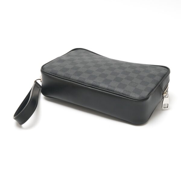 compass1718864733 Louis Vuitton Pochette Kasai Clutch Bag Damier Graphite Canvas Leather Black Gray