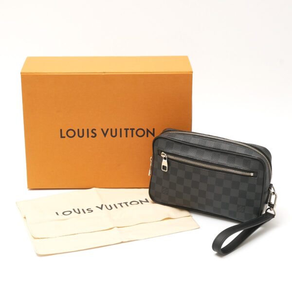 compass1718864757 Louis Vuitton Pochette Kasai Clutch Bag Damier Graphite Canvas Leather Black Gray