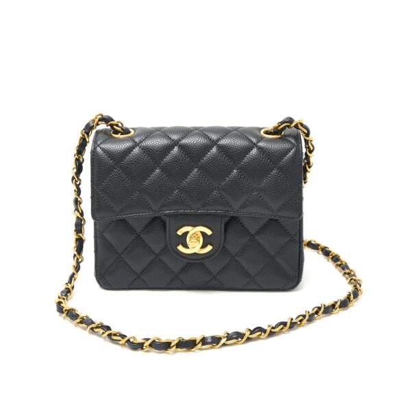 compass1724812428 Chanel Caviar Mini Matelasse Shoulder Bag Leather Black