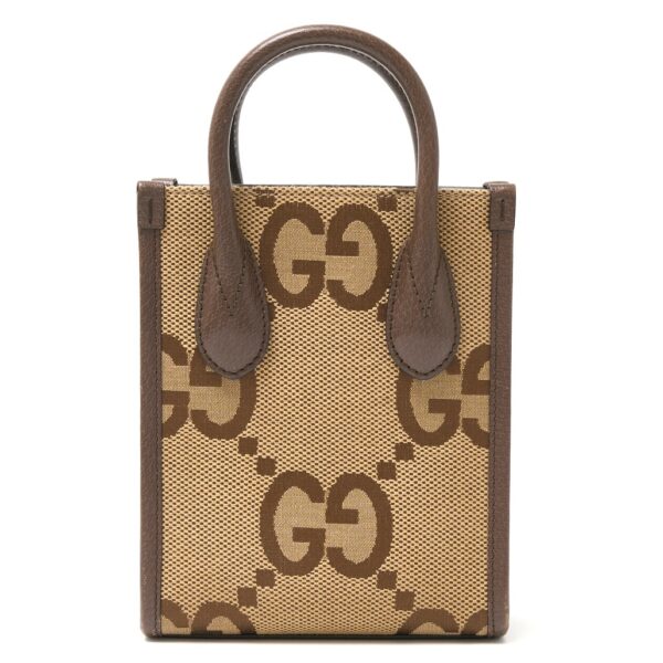 compass1726041765 Gucci Jumbo GG Mini Tote Canvas Leather Beige Brown