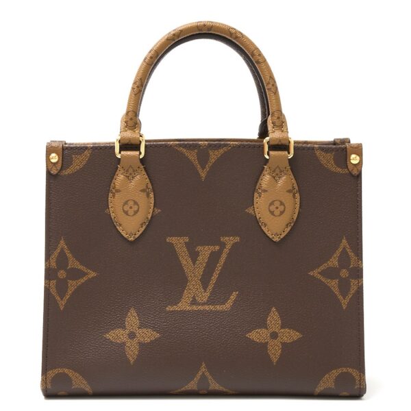 compass1726045664 Louis Vuitton On the Go PM Hand Shoulder Bag Reverse Leather Brown Beige