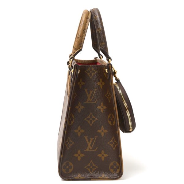 compass1726045671 Louis Vuitton On the Go PM Hand Shoulder Bag Reverse Leather Brown Beige