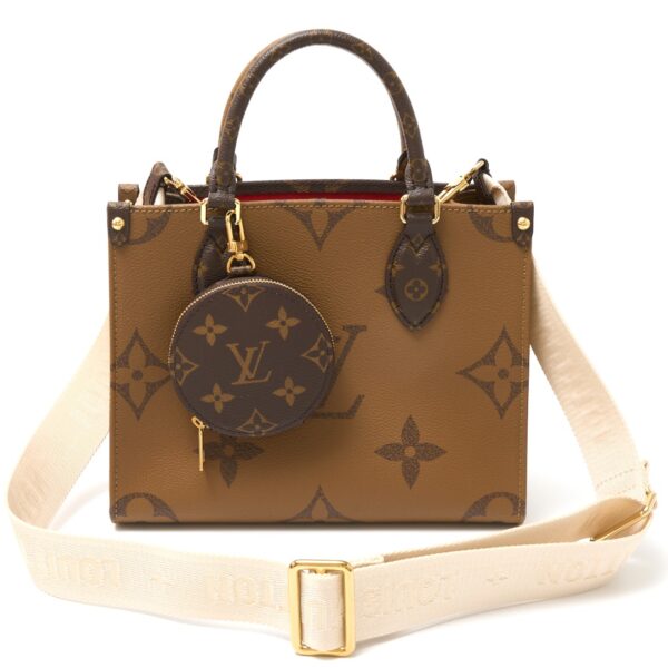 compass1726045707 Louis Vuitton On the Go PM Hand Shoulder Bag Reverse Leather Brown Beige