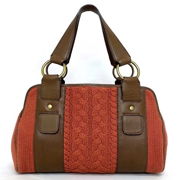 ec 18575 3 Chloe Handbag Cable Knitted Leather Orange Brown