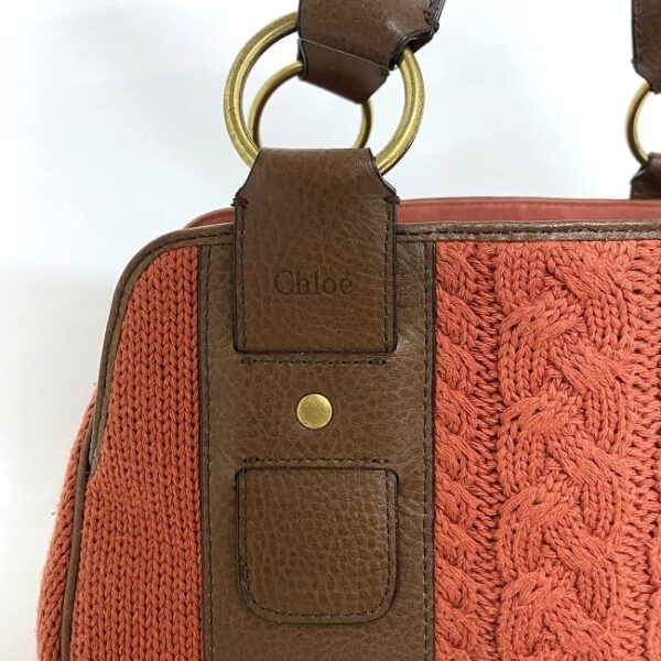 ec 18575 7 Chloe Handbag Cable Knitted Leather Orange Brown