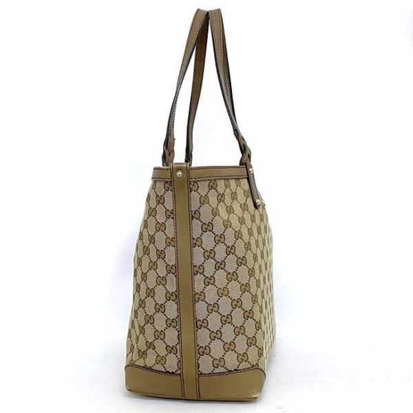 ec 18691 2 Gucci Tote Bag GG Canvas Leather Beige Brown