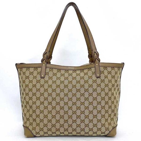 ec 18691 3 Gucci Tote Bag GG Canvas Leather Beige Brown