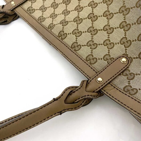 ec 18691 6 Gucci Tote Bag GG Canvas Leather Beige Brown