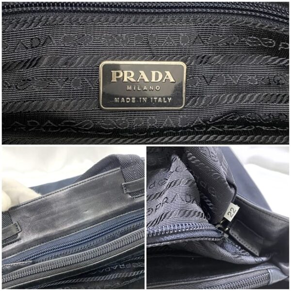 ec 18936 10 Prada Tote Bag Nylon Leather Blue Black