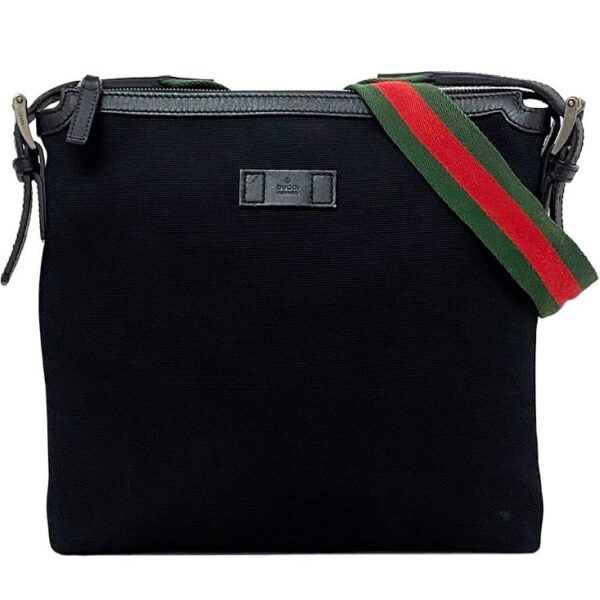 ec 18985 1 Gucci Shoulder Bag Nylon Canvas Leather Black Green Red