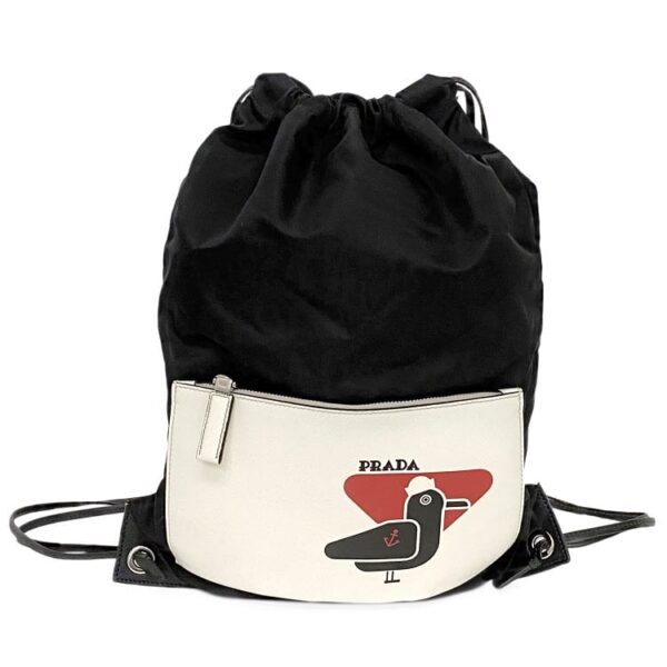 ec 19990 1 Prada Knapsack Nylon Leather Black White