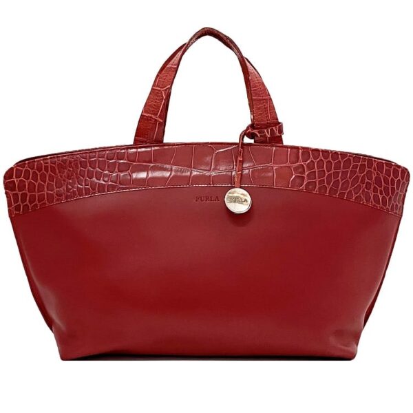 ec 20678 1 Furla Handbag Croco Embossed Leather Red