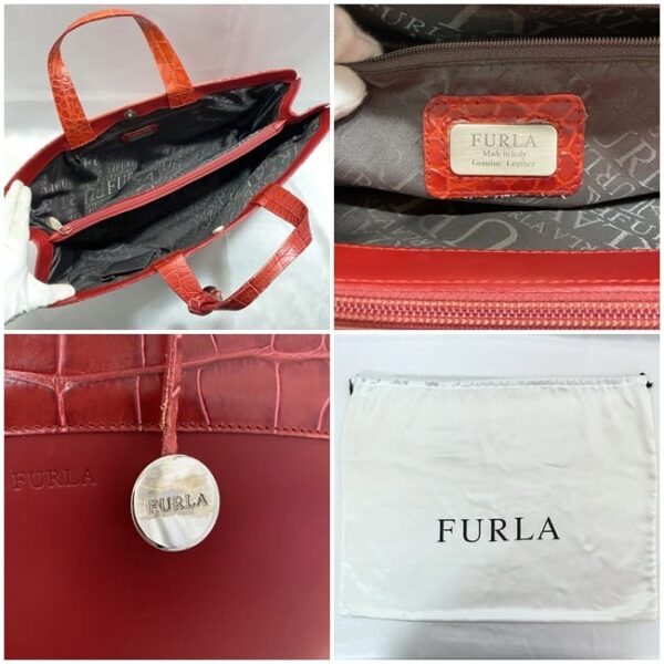 ec 20678 10 Furla Handbag Croco Embossed Leather Red