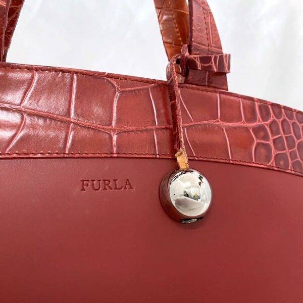 ec 20678 9 Furla Handbag Croco Embossed Leather Red