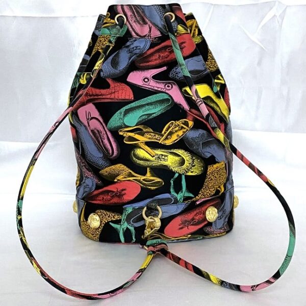 ec 20767 3 Salvatore Ferragamo Drawstring Bag Canvas Black Multicolor