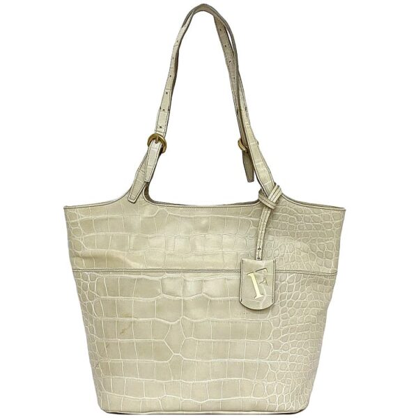 ec 20876 1 Furla Tote Bag Croco Embossed Leather Cream White