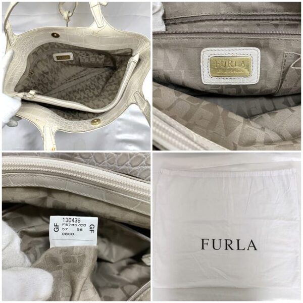 ec 20876 10 Furla Tote Bag Croco Embossed Leather Cream White