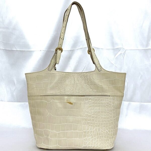 ec 20876 3 Furla Tote Bag Croco Embossed Leather Cream White