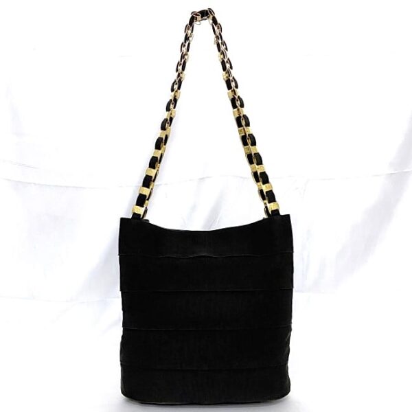 ec 20907 3 Salvatore Ferragamo Chain Shoulder Tote Canvas Leather Black