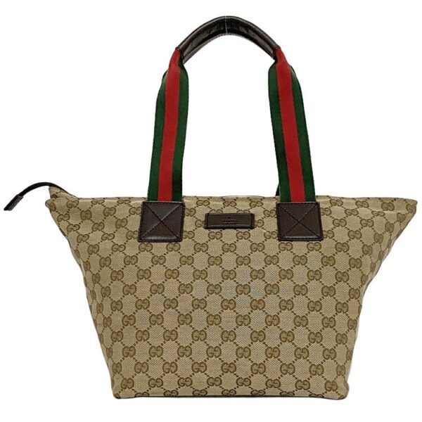 ec 21006 1 Gucci Sherry Handbag Canvas Leather Beige Brown