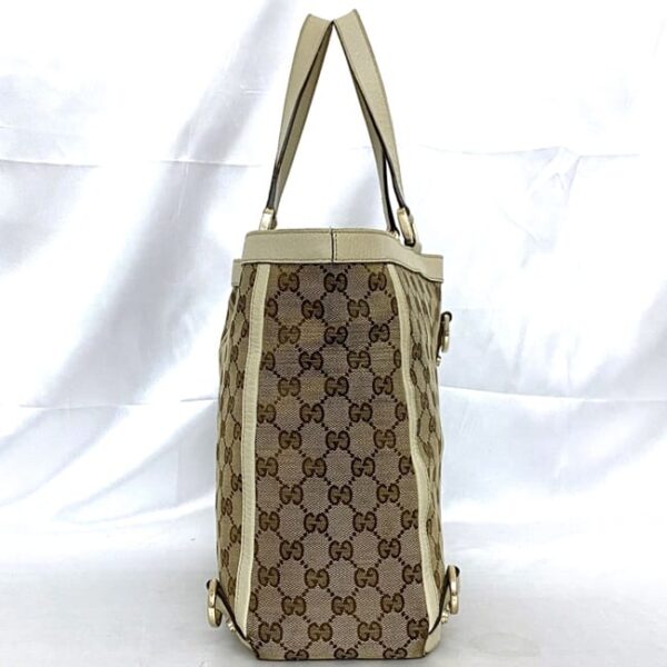 ec 21043 2 Gucci Tote Bag GG Canvas Leather Beige Cream