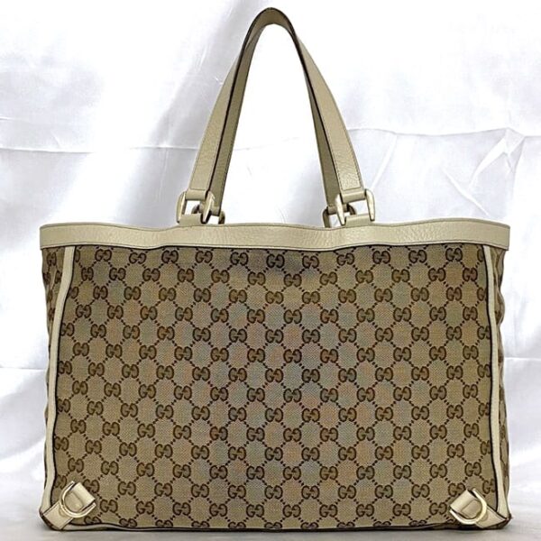 ec 21043 3 Gucci Tote Bag GG Canvas Leather Beige Cream