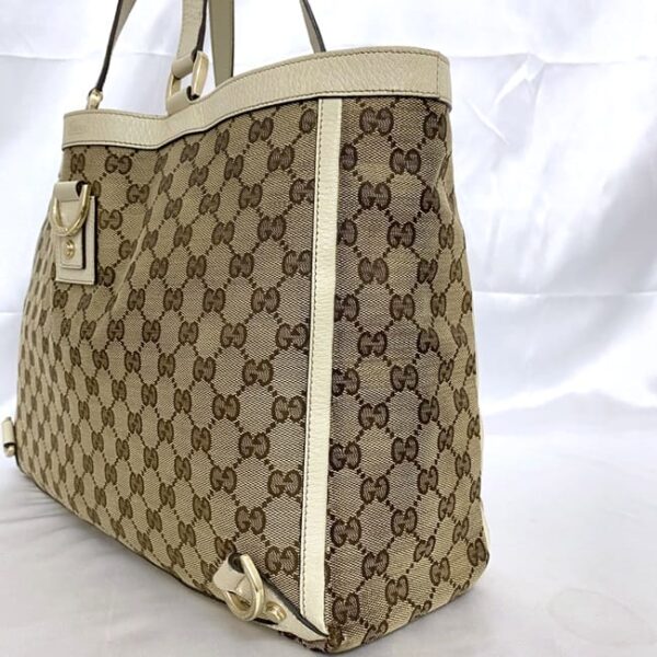 ec 21043 6 Gucci Tote Bag GG Canvas Leather Beige Cream