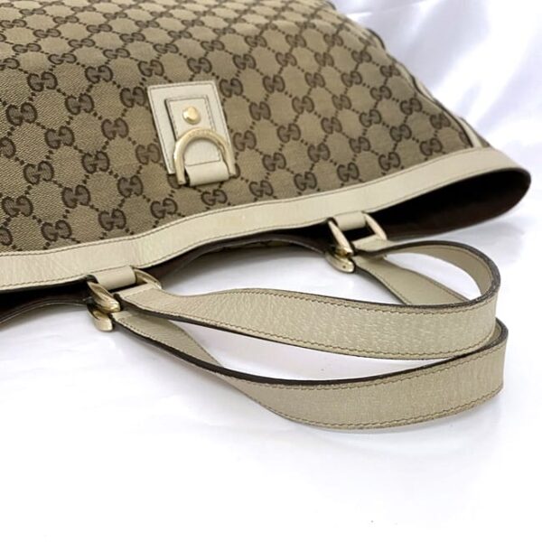 ec 21043 8 Gucci Tote Bag GG Canvas Leather Beige Cream