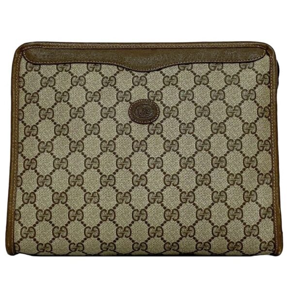 ec 21098 1 Gucci Bag Clutch GG Leather Beige Brown