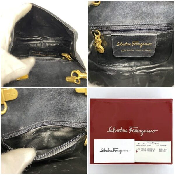 ec 21217 10 Salvatore Ferragamo Chain Shoulder Bag Suede Leather Black