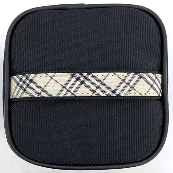 ec 21229 6 Burberry Vanity Pouch Plaid Canvas Leather Black Beige