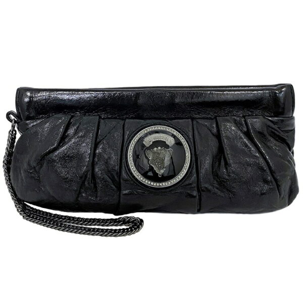 ec13334 1 Gucci Hysteria Mini Clutch Bag Patent Leather Black